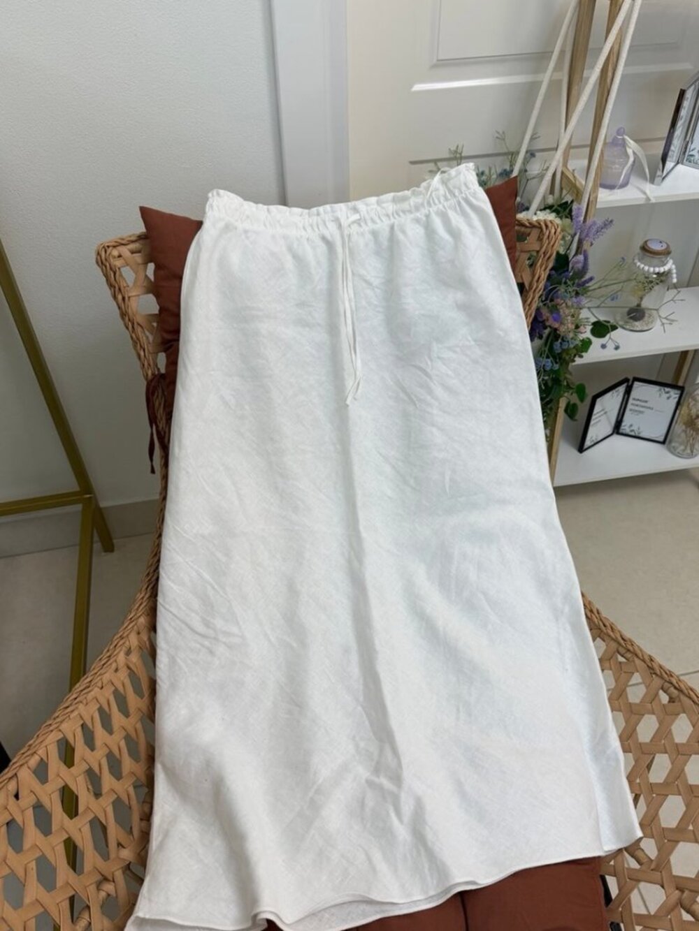 Zara White A-Line Linen Skirt